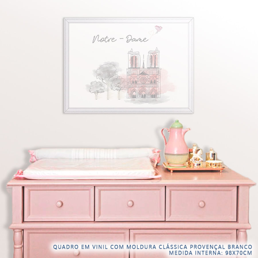 Quadro Infantil Paris Notre Dame Rosa Horizontal