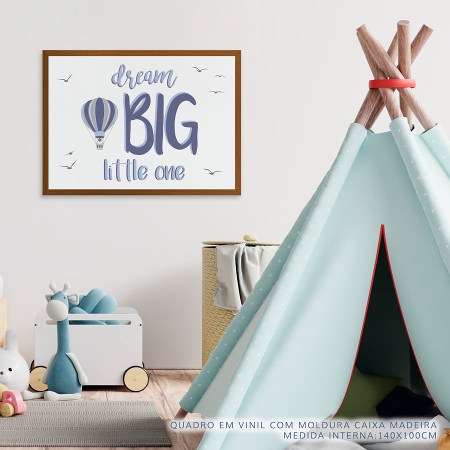 Quadro Infantil Balão Dream Big Little One Cinza