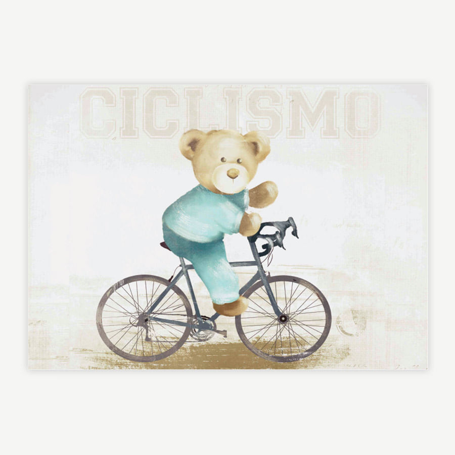 Quadro Infantil Urso Bicicleta Malva