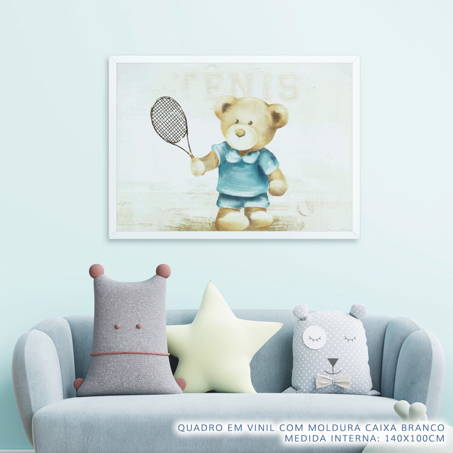 Quadro Infantil Urso Tenis Malva