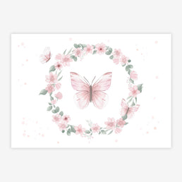 Quadro Infantil Jardim Guirlanda com Borboletas Rosa