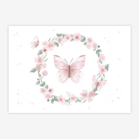 Quadro Infantil Jardim Guirlanda com Borboletas Rosa