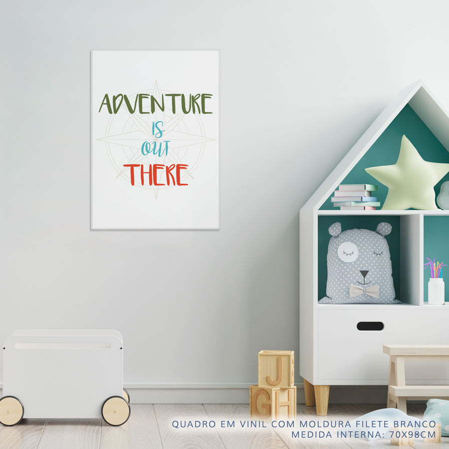 Quadro Infantil Adventure Is Out There Preto