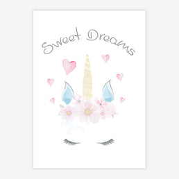 Quadro Infantil Aquarela Unicórnio Sweet Dreams Rosa