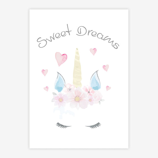 Quadro Infantil Aquarela Unicórnio Sweet Dreams Rosa