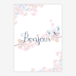 Quadro Infantil Aquarela Flores Bonjour Azul