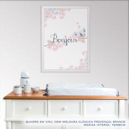 Quadro Infantil Aquarela Flores Bonjour Azul