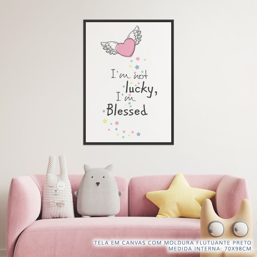 Quadro Infantil Coração Blessed Rosa