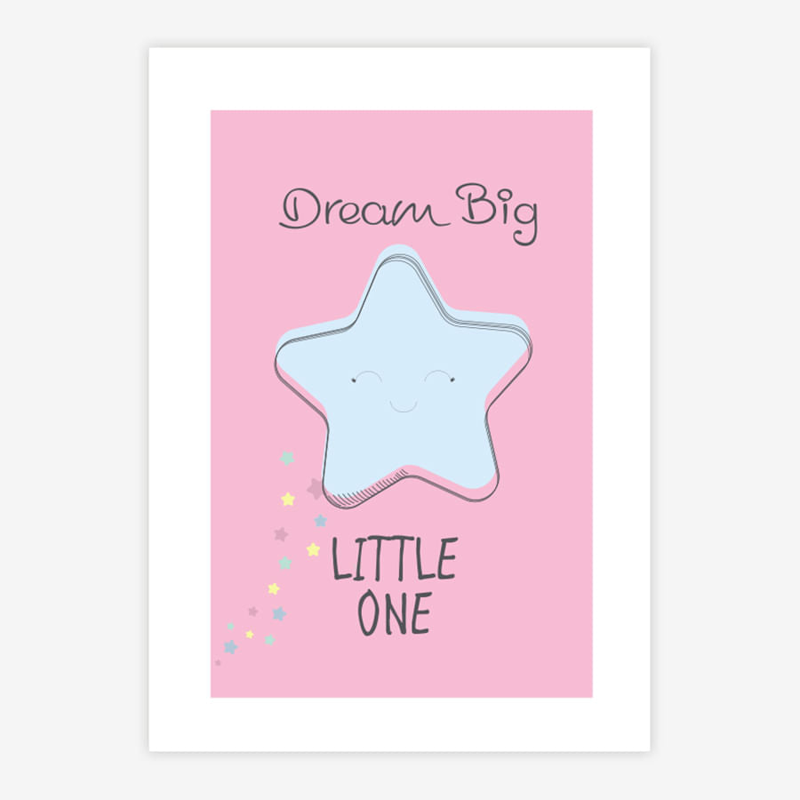 Quadro Infantil Estrela Dream Big Fundo Rosa