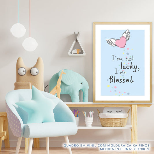 Quadro Infantil Coração Blessed Azul