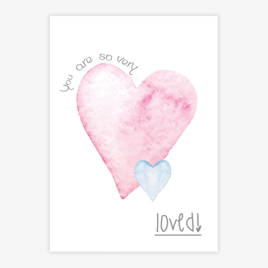 Quadro Infantil Aquarela Coração Loved Rosa