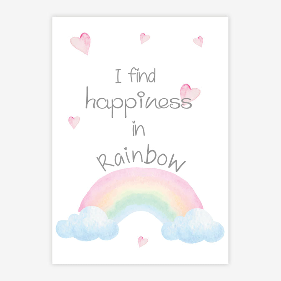 Quadro Infantil Aquarela Arco Íris Happiness Rosa