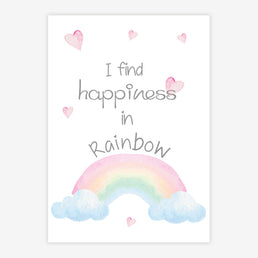 Quadro Infantil Aquarela Arco Íris Happiness Rosa