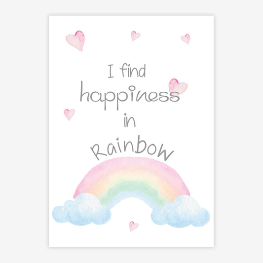 Quadro Infantil Aquarela Arco Íris Happiness Rosa