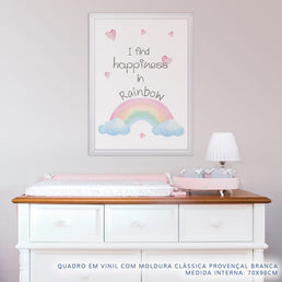 Quadro Infantil Aquarela Arco Íris Happiness Rosa