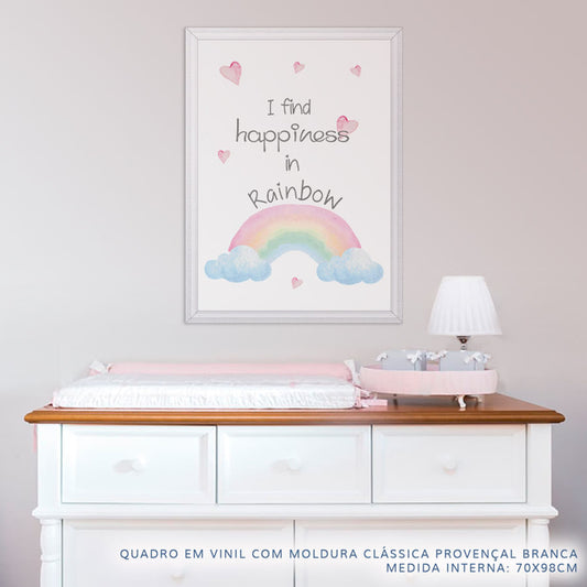Quadro Infantil Aquarela Arco Íris Happiness Rosa