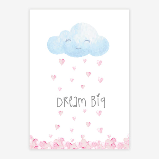 Quadro Infantil Aquarela Chuva Dream Big Rosa