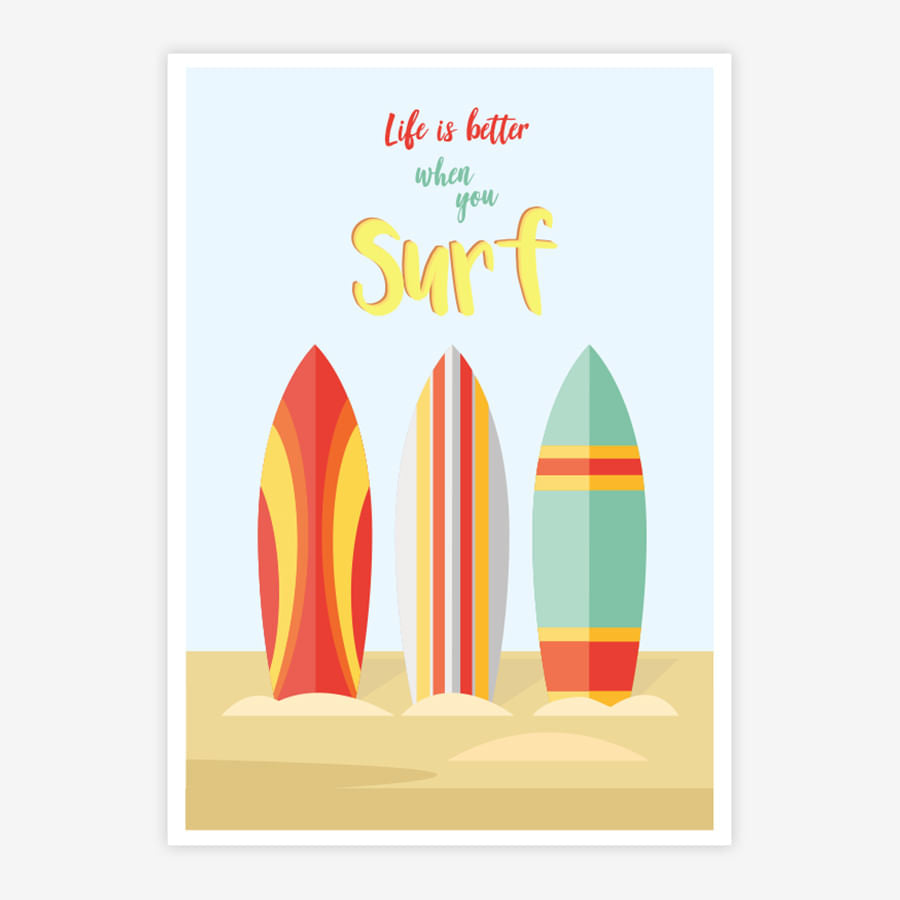 Quadro Infantil Life Is Better When You Surf Laranja