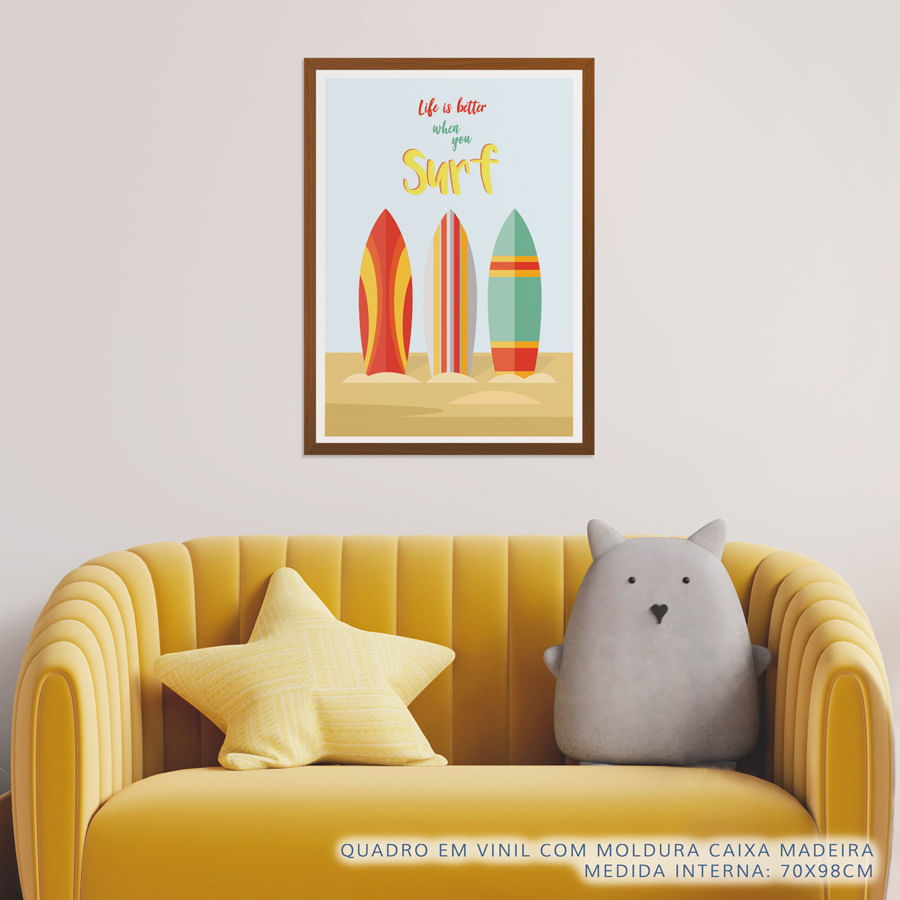 Quadro Infantil Life Is Better When You Surf Laranja