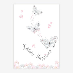 Quadro Infantil Aquarela Borboletas Follow Happiness Cinza