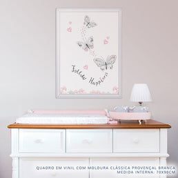 Quadro Infantil Aquarela Borboletas Follow Happiness Cinza