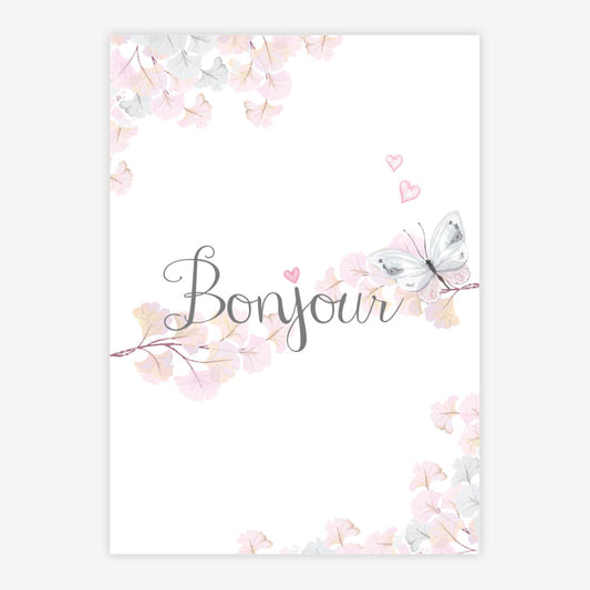 Quadro Infantil Aquarela Flores Bonjour Cinza