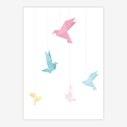 Quadro Infantil Pássaros Origami Tifany Vertical