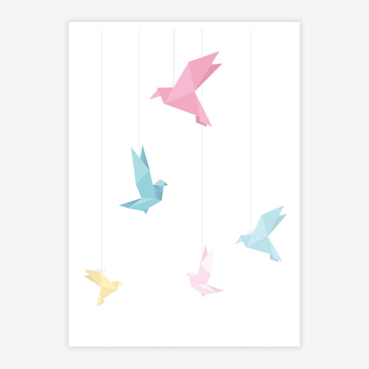 Quadro Infantil Pássaros Origami Tifany Vertical
