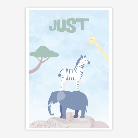 Quadro Infantil Animais Just Azul