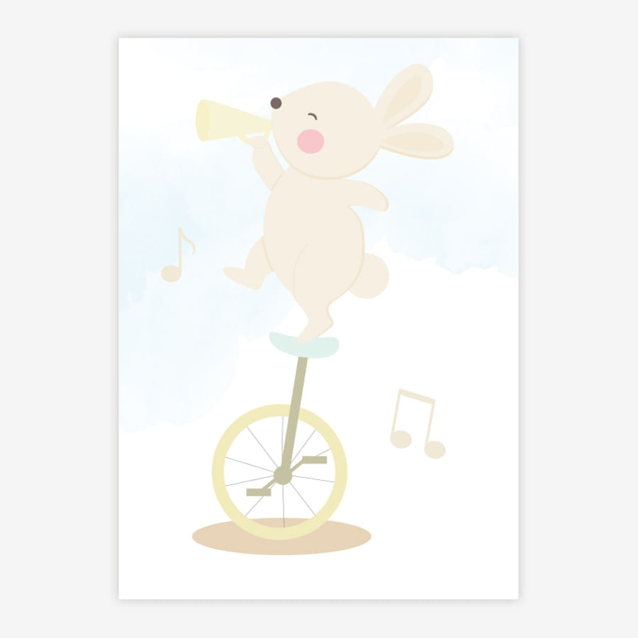 Quadro Infantil Coelho no Monociclo Salmão