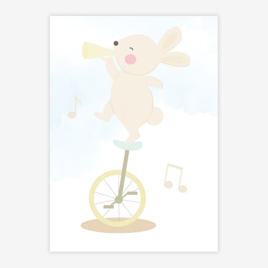 Quadro Infantil Coelho no Monociclo Salmão