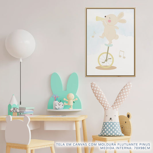 Quadro Infantil Coelho no Monociclo Salmão