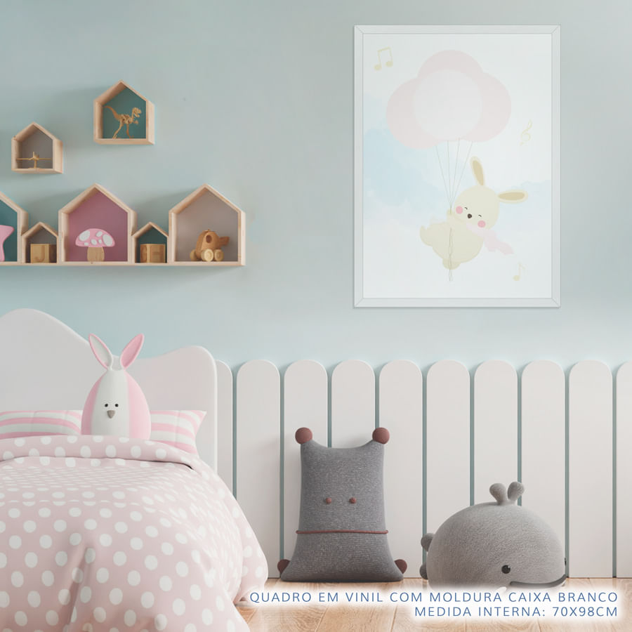 Quadro Infantil Coelho com Balões Salmão