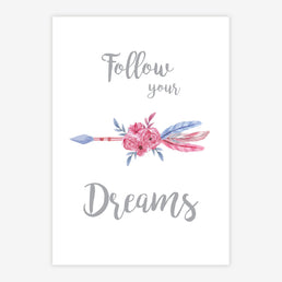 Quadro Infantil Flecha Follow Your Dreams Rosa