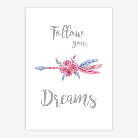 Quadro Infantil Flecha Follow Your Dreams Rosa