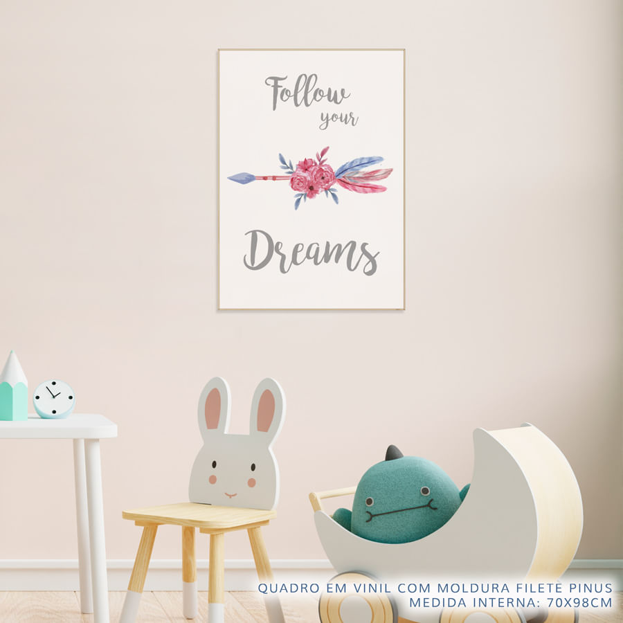 Quadro Infantil Flecha Follow Your Dreams Rosa