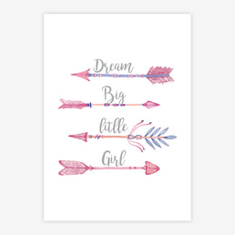 Quadro Infantil Flecha Dream Big Little Girl Rosa