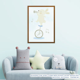 Quadro Infantil Coelho no Monociclo Azul