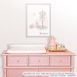 Quadro Infantil Paris Bonjour Rosa Vertical