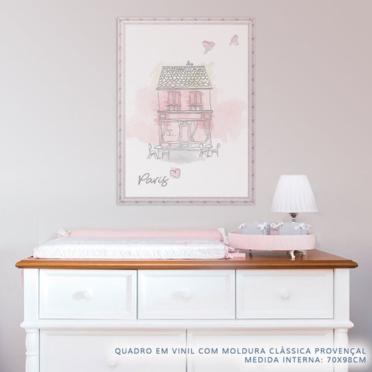 Quadro Infantil Paris Rosa Vertical