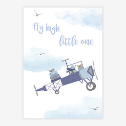 Quadro Infantil Aviador Fly High Little One Cinza