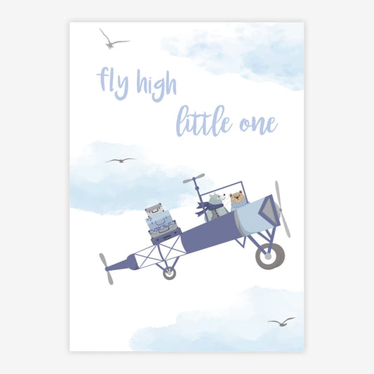 Quadro Infantil Aviador Fly High Little One Cinza