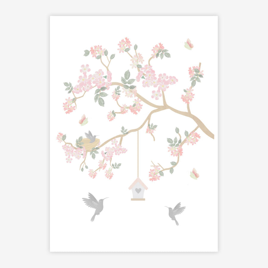Quadro Infantil Jardim Liv Galho Esquerdo Rosa