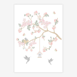 Quadro Infantil Jardim Liv Galho Esquerdo Rosa