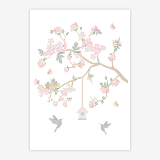 Quadro Infantil Jardim Liv Galho Esquerdo Rosa