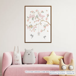 Quadro Infantil Jardim Liv Galho Esquerdo Rosa