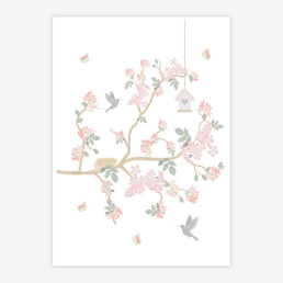 Quadro Infantil Jardim Liv Galho Direito Rosa