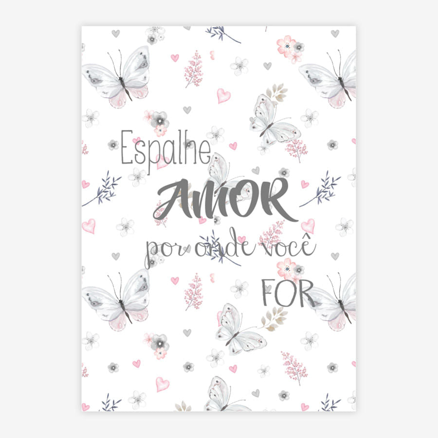 Quadro Infantil Aquarela Espalhe Amor Cinza Vertical