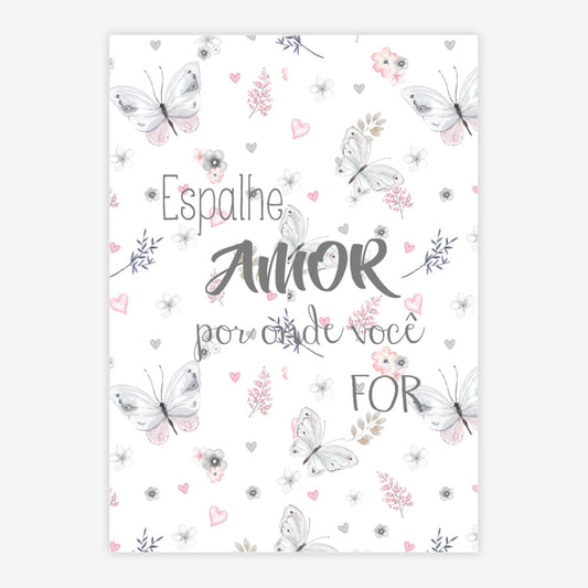 Quadro Infantil Aquarela Espalhe Amor Cinza Vertical