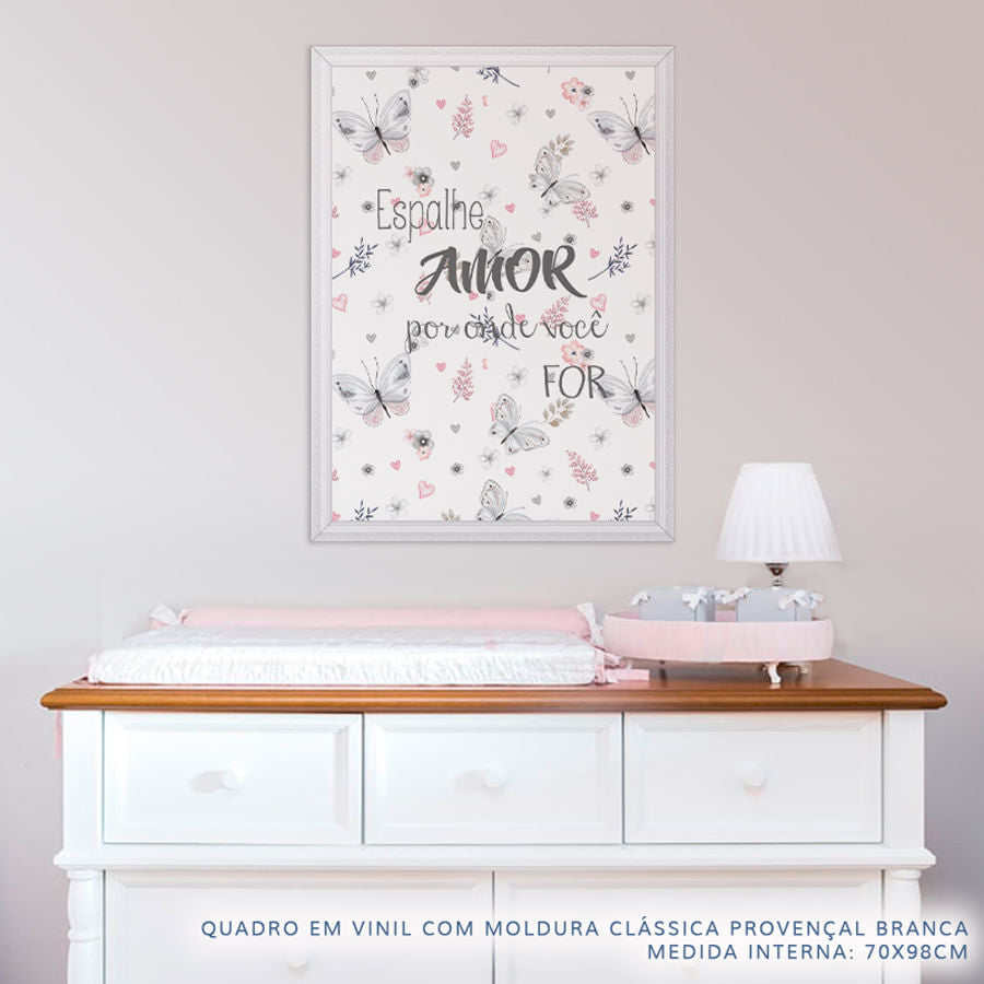 Quadro Infantil Aquarela Espalhe Amor Cinza Vertical